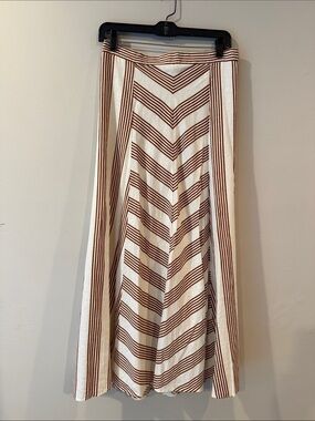 LOFT White and Brown Striped Maxi Skirt